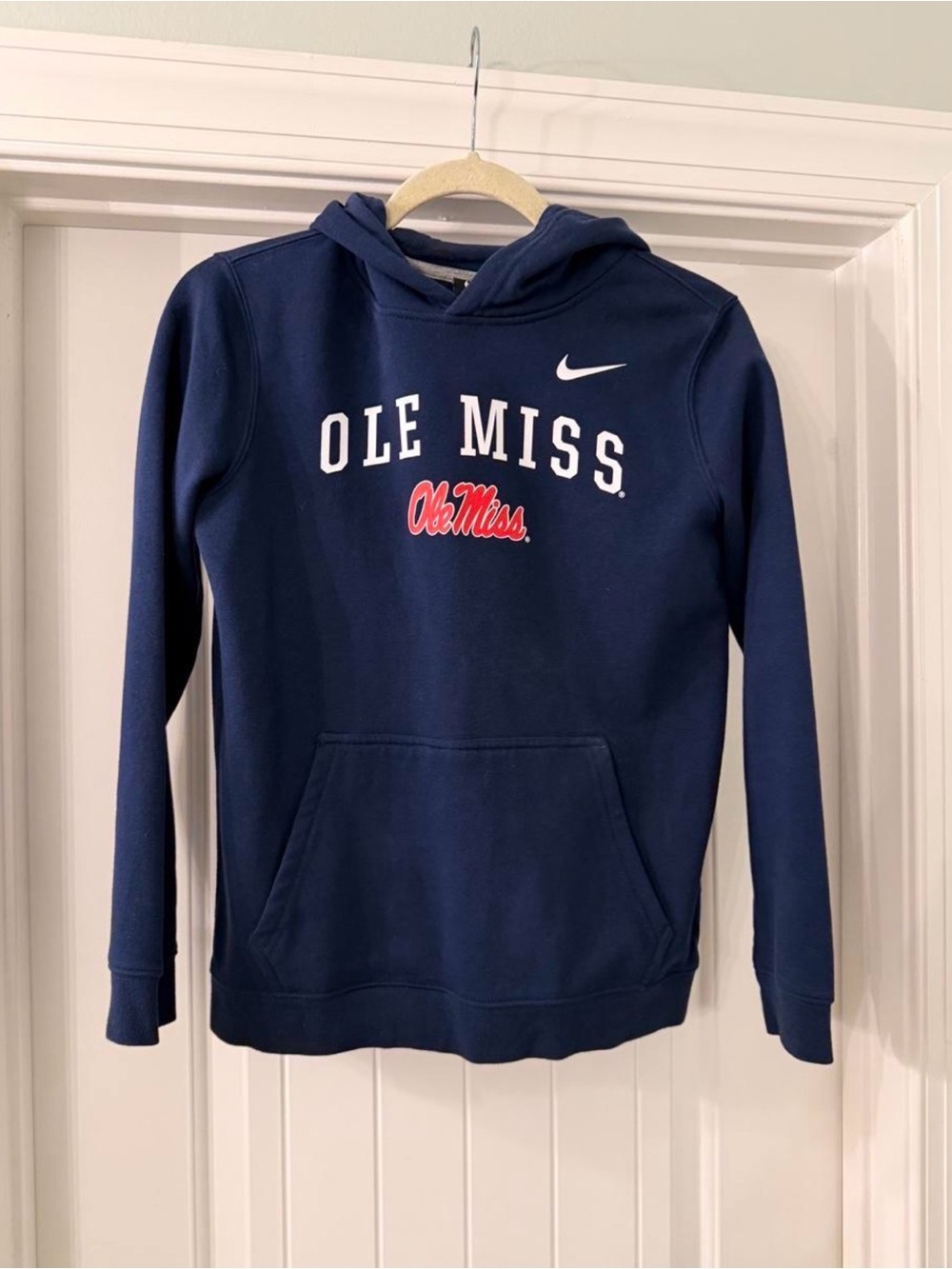Nike Navy Blue Ole Miss Hoodie with White and Red Logo